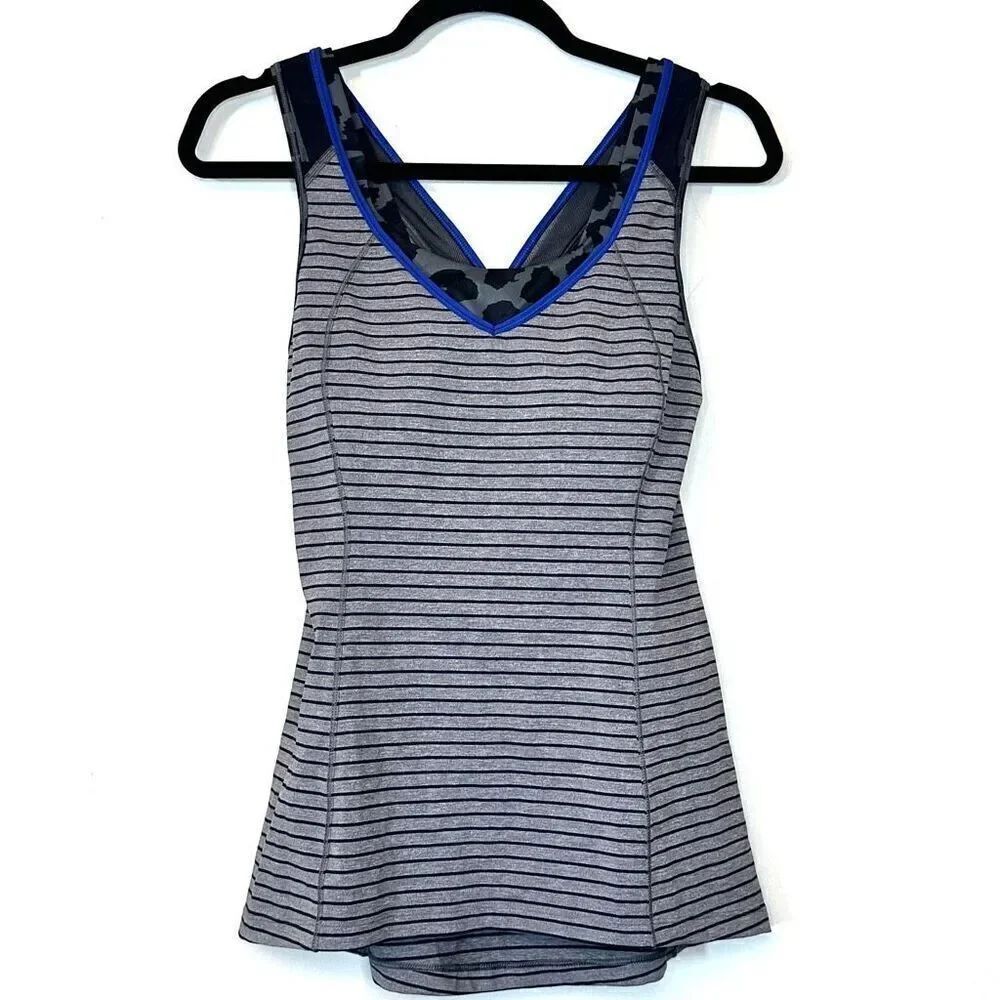 Lululemon Athletica Striped Cherry Cheetah Super Sport Tank Black Gray Size 6
